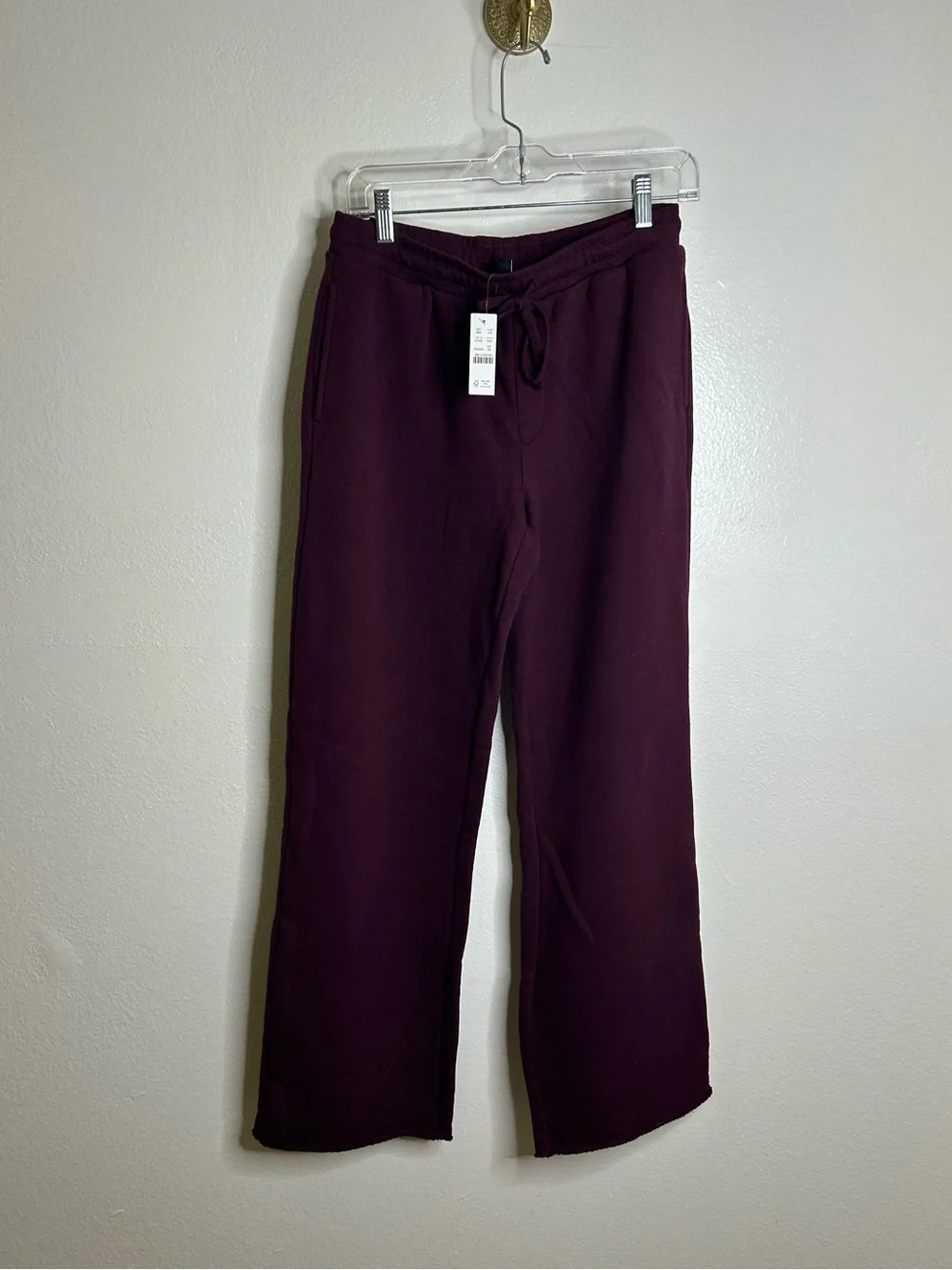 NWT J. Crew 100% Cotton Heritage Terry Wide Leg Drawtsring Sweatpant in Maroon
